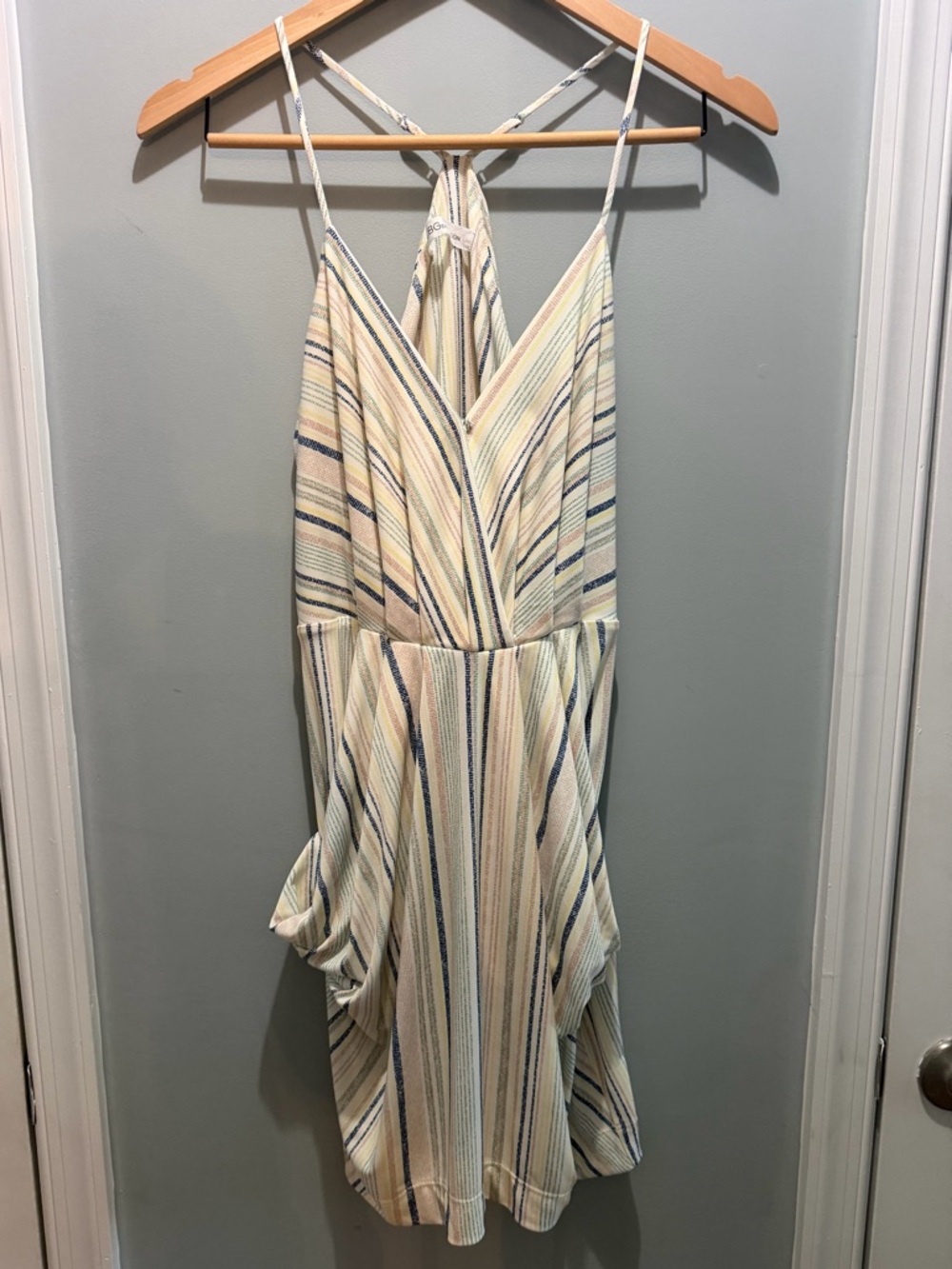 BCBGeneration Cream Dress with Blue and Tan Stripes